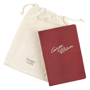Carpe Diem Leather Journal with drawstring cloth bag