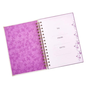 Violet Floral Heart Hardcover Spiral Journal Opened 1st Page