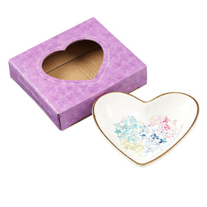 Violet Floral Heart Trinket Dish with Gift Box