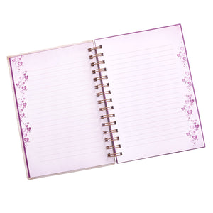 Violet Floral Heart Hardcover Spiral Journal Opened Inside Page