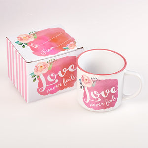 Love Never Fails Coffee Mug with Gift Box