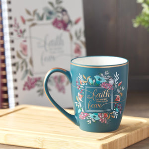 Let Your Faith Be Bigger Than Your Fear Mug on Shelf